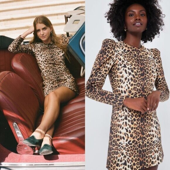 Tuckernuck x India Hicks NEW Leopard Domino Long Sleeve Party Mini Dress XXS